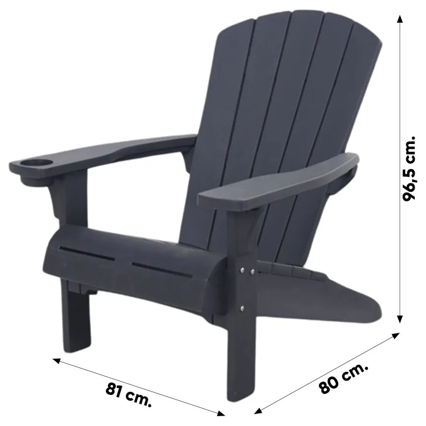 Keter Alpine Adirondack Loungestoel met Bekerhouder - Antraciet