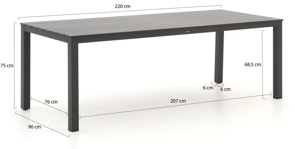 Apple Bee Hawaii/Menzano 220cm dining tuinset 7-delig stapelbaar