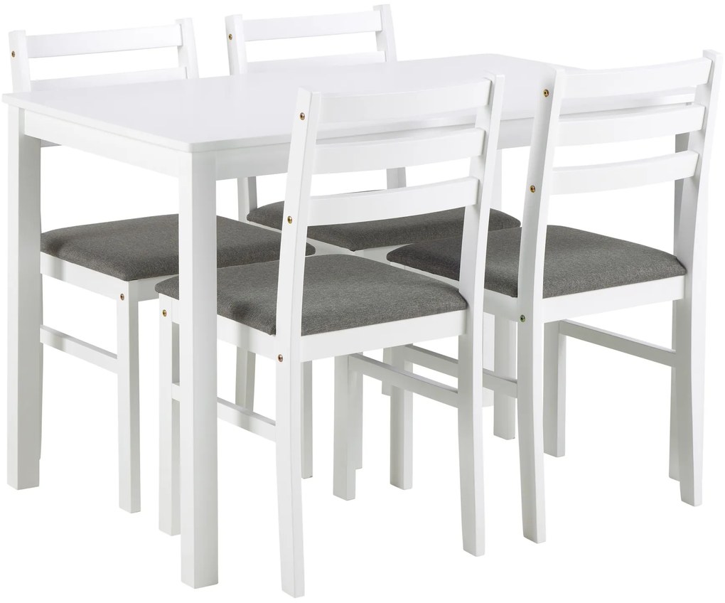 TORINO eetset + 4 stoelen Wit/Lichtgrijs (Sawana 21 stof) - HOUTEN SET VOOR KEUKEN/EETKAMER