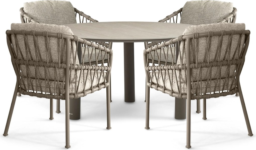 Tuinset Ronde Tuintafel 4 personen 140 cm Rope Taupe Santika Furniture Santika