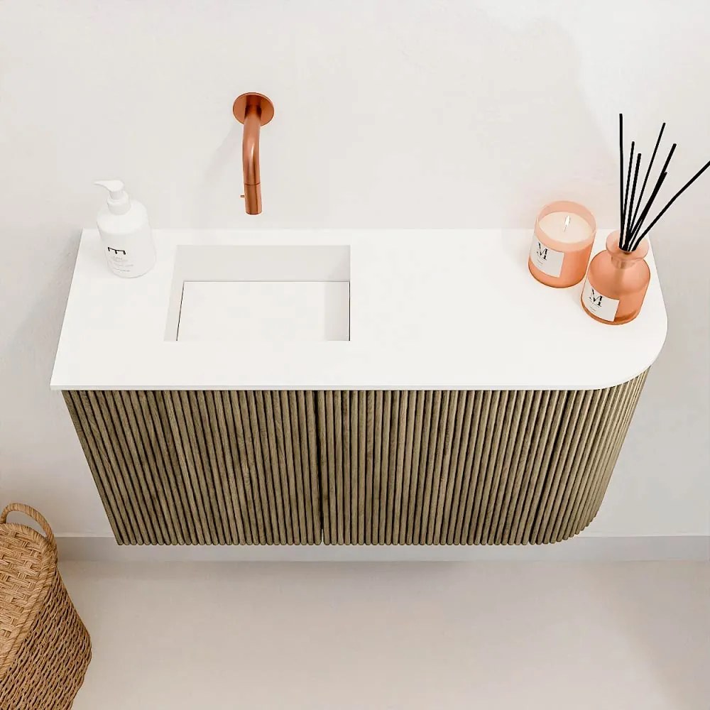 Mondiaz Joya 70cm toiletmeubel ronding rechts dusk met wastafel faye links zonder kraangat talc