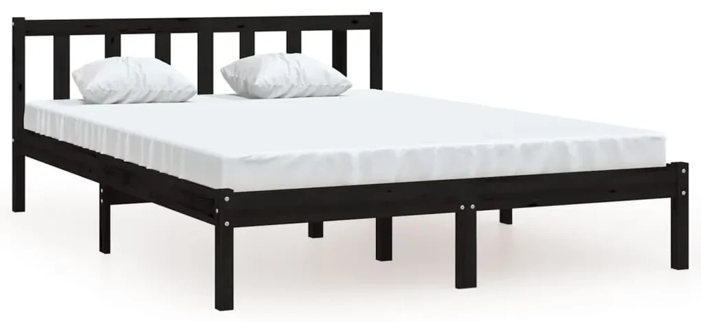 vidaXL Bedframe massief grenenhout zwart 135x190 cm 4FT6 Double
