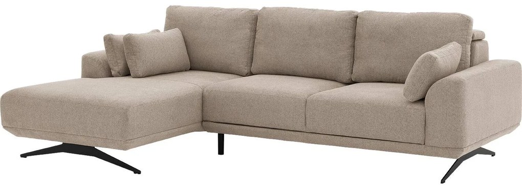 Goossens Excellent Bank Princess Met Elektrisch Uitschuifbaar Zitvlak beige, stof, 3-zits, elegant chic met chaise longue links