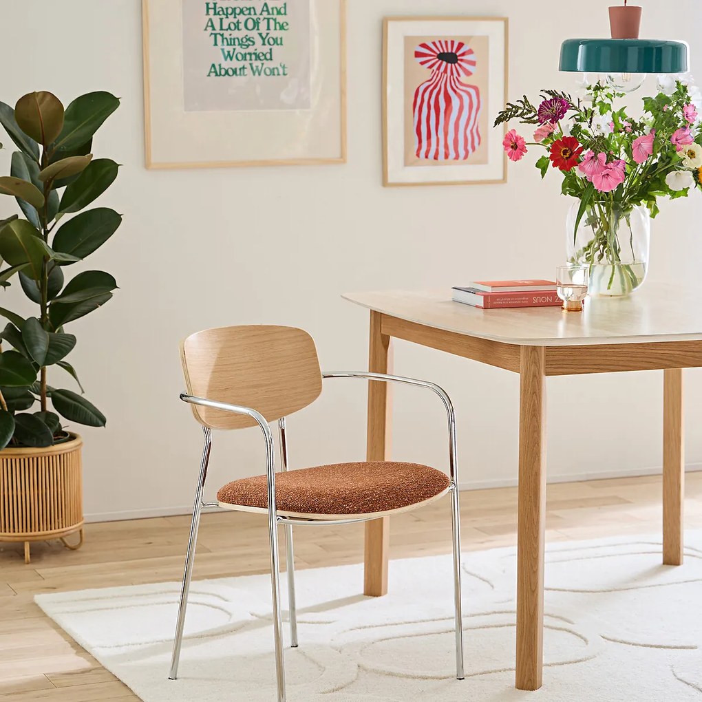 Tafelfauteuil van chroom en hout, Avino