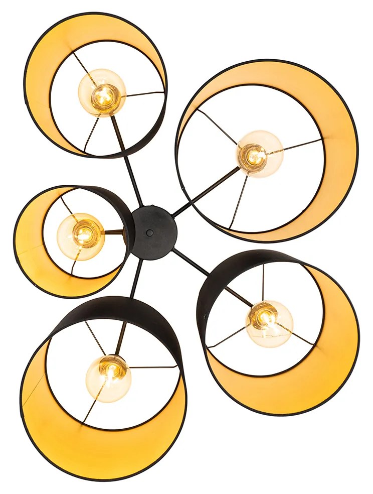 Plafondlamp zwart met gouden binnenkant 5-lichts - Multidrum
