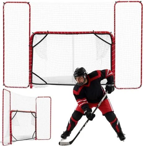 VEVOR hockeydoel met net en targets 307 x 183 cm, straathockey, metalen hockeydoelset wit/rood, lichtgewicht en draagbaar trainingsmateriaal, stevig net voor binnen- en buitengebruik
