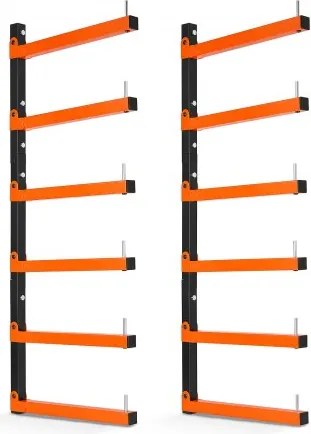 VEVOR 2x Cantileverrek met 6 planken, opvouwbaar houten opbergrek, 50 kg per plank, metalen wandrek voor werkplaats, magazijn, garage en kelder, gemaakt van koolstofstaal, met opklapbare armen en vergrendelpinnen.