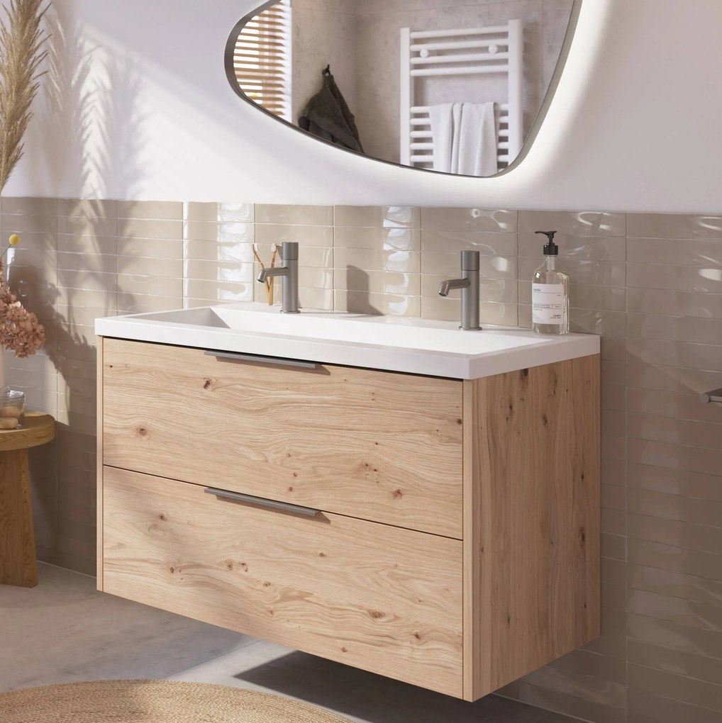 Saqu Lima voorgemonteerd badmeubel met rvs greep incl. matte wastafel 100,5x51cm naturel eiken