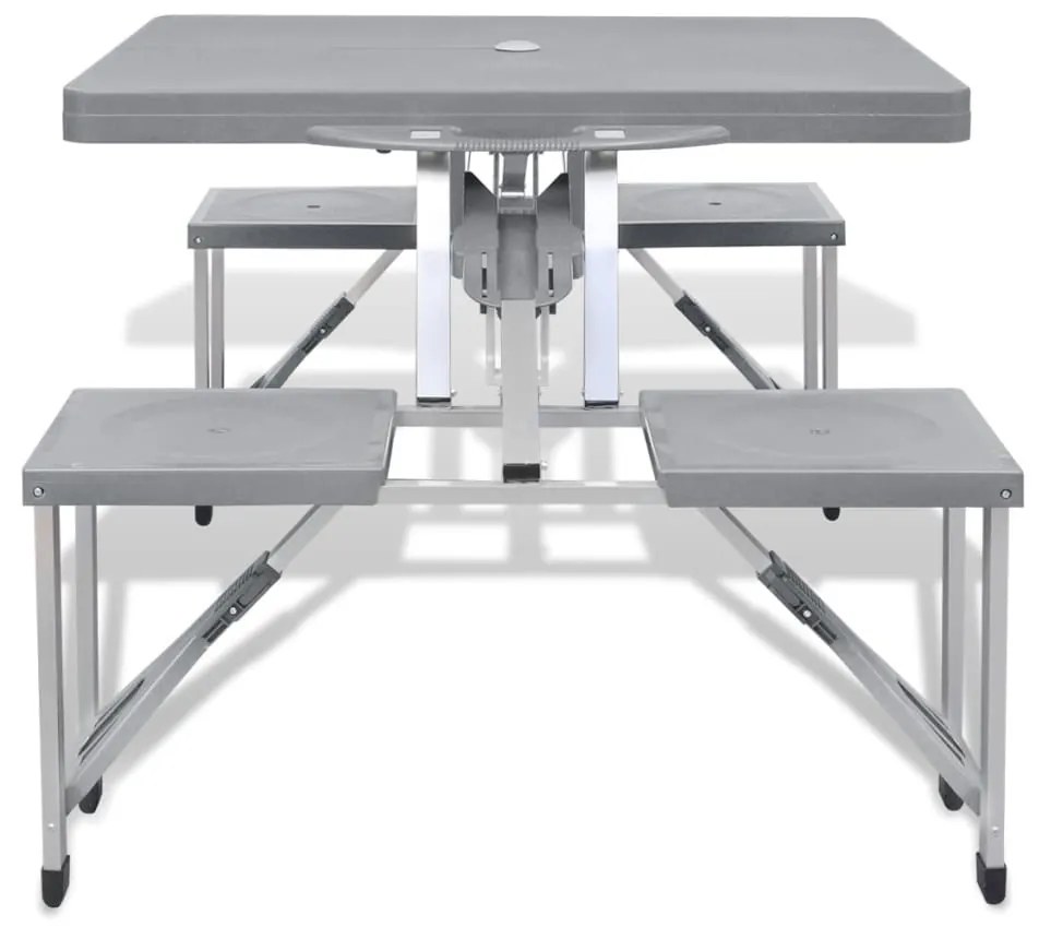 vidaXL Campingtafel met vier zittingen inklapbaar aluminium grijs