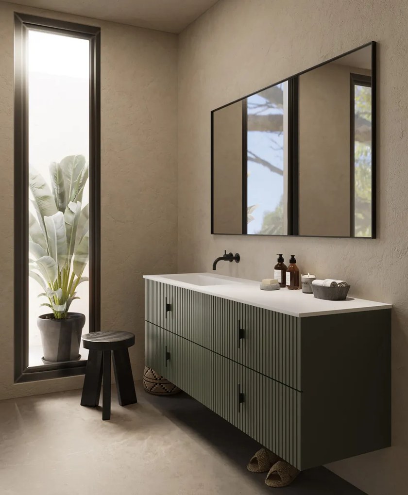 Muebles Avila badmeubel ribbelfront 160cm legergroen met wastafel links zonder kraangat