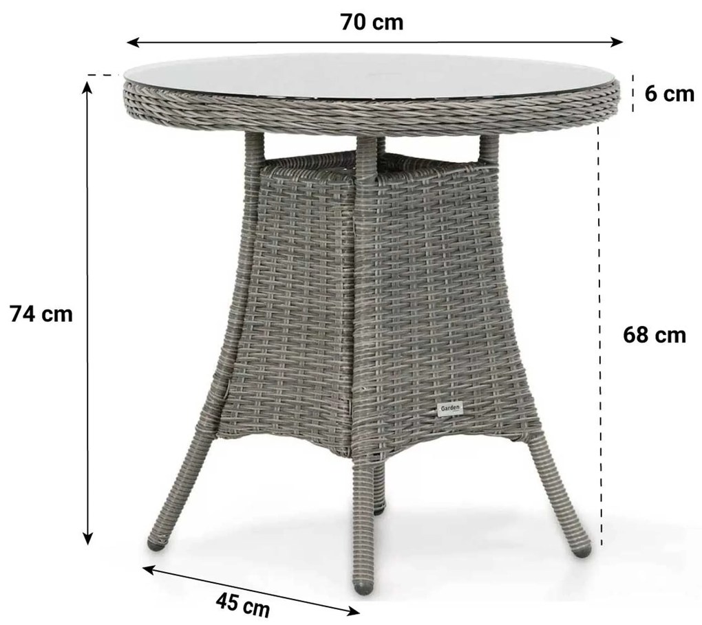 Tuinset Ronde Tuintafel 2 personen 70 cm Wicker Grijs Garden Collections Dublin/Bolton