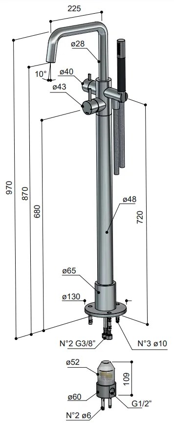 Hotbath Archie vrijstaande badmengkraan met draaibare uitloop gunmetal geborsteld PVD