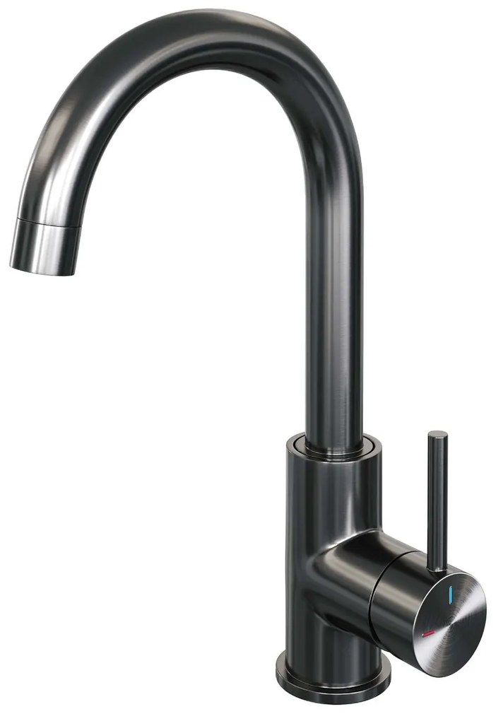 Brauer Gunmetal Edition ColdStart wastafelkraan met draaibare ronde uitloop model A gunmetal geborsteld PVD