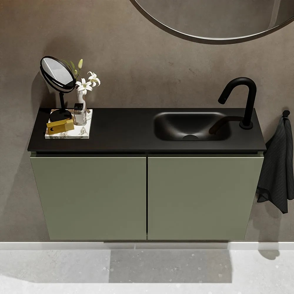 Mondiaz Ture 80cm toiletmeubel army met wastafel urban rechts 1 kraangat