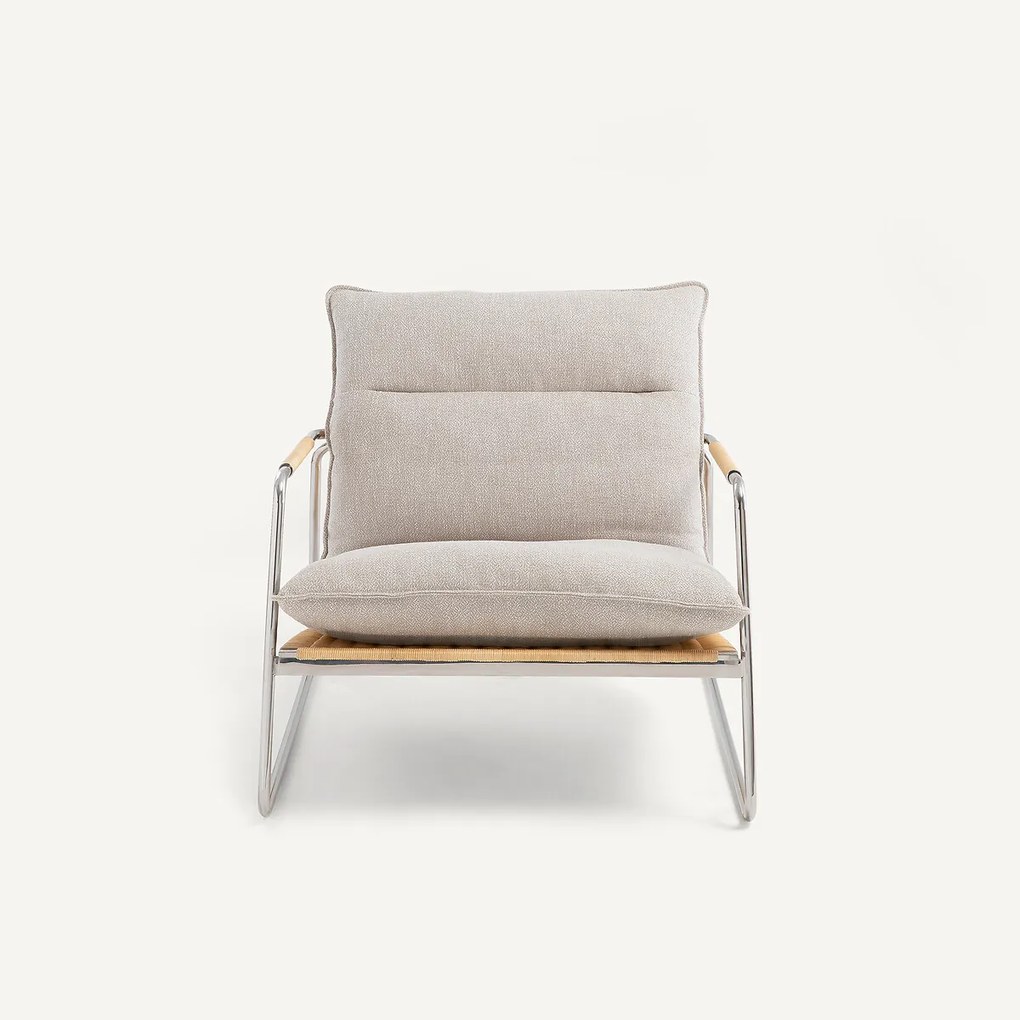 Fauteuil van staal en gevlochten rotan, gemêleerd katoenen kussen, SVEN