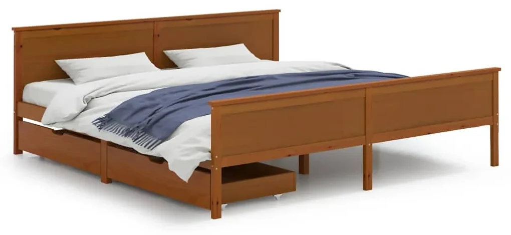 vidaXL Bedframe met 2 lades massief grenenhout honingbruin 200x200 cm