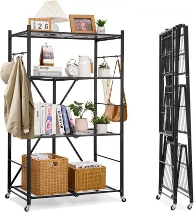 VEVOR 4-laags opvouwbare planken met wielen, 53 x 91 x 152 cm, opvouwbare, robuuste plankenkast, vrijstaande plankenkast, huishoudelijke plankenkast, keukenplankenkast, metalen plankenkast voor garage, keuken, kelder, zwart