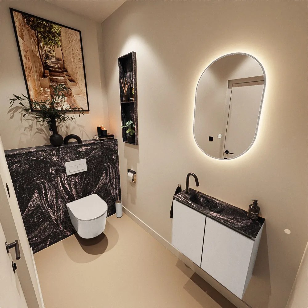 Mondiaz Ture DLux toiletmeubel 60cm linen met wastafel lava links met kraangat