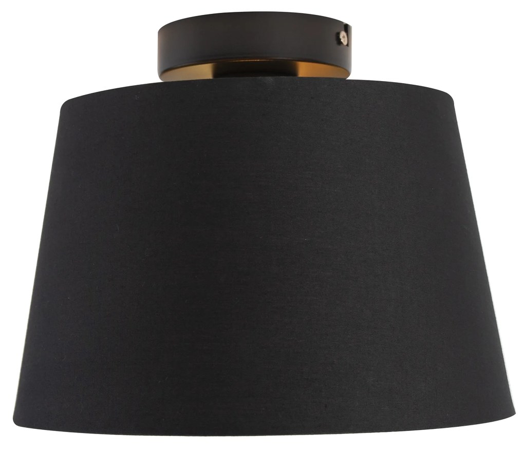 Stoffen Plafondlamp met katoenen kap zwart met goud 25 cm - Combi zwart Klassiek / Antiek E27 rond Binnenverlichting Lamp