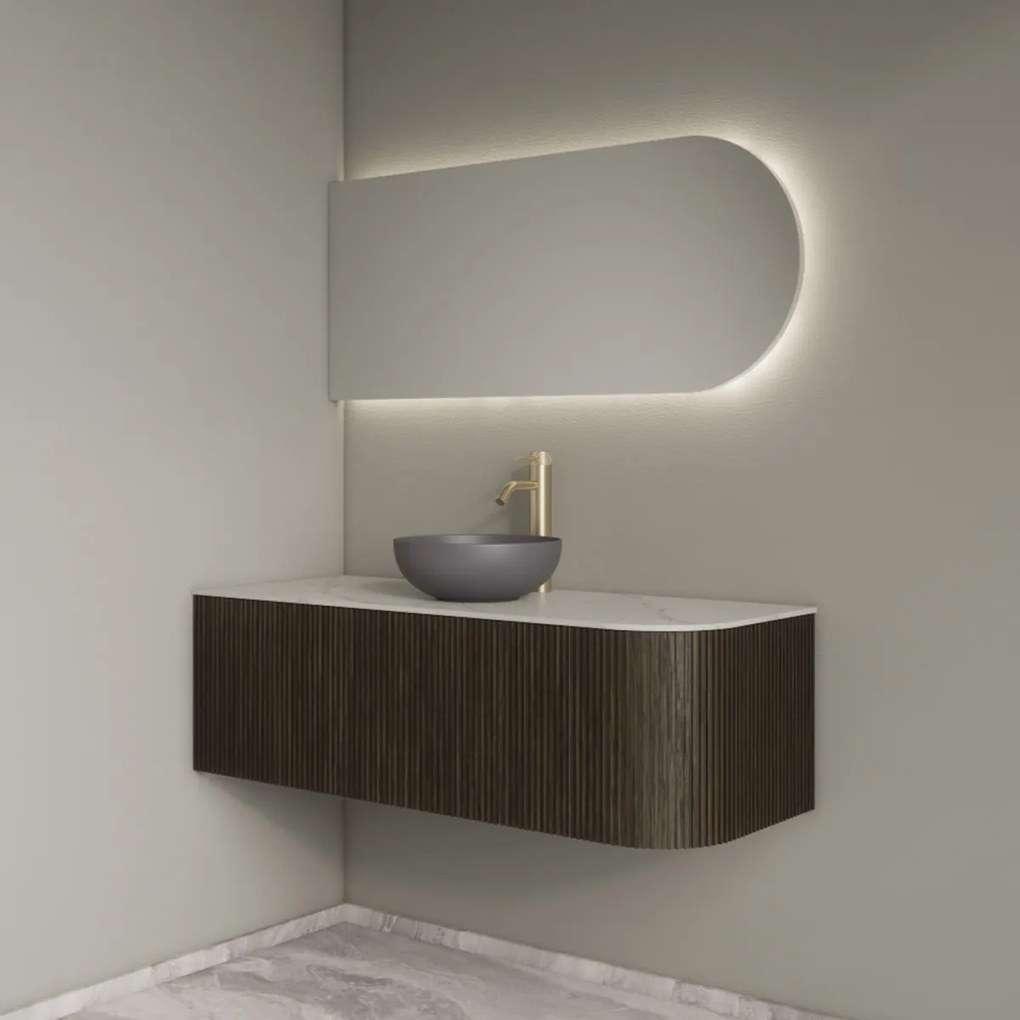 Gliss Design Alluro badmeubel ribbelfront met ronding rechts 120cm charcoal en wit marmer toppaneel