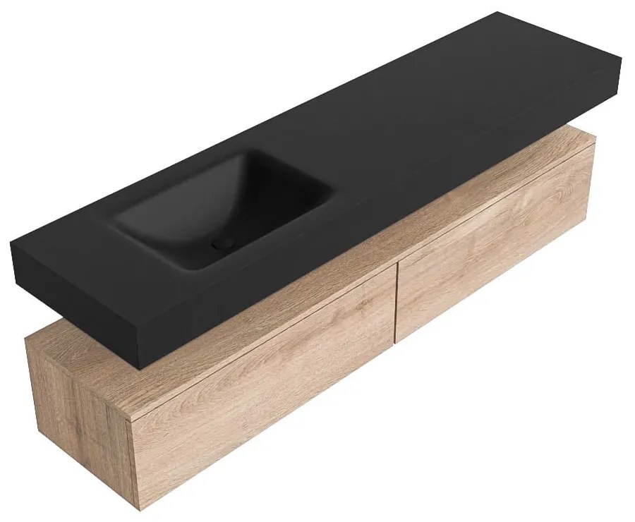 Zaro Alan badmeubel 180cm washed oak 2 lades met vrijhangende wastafel cloud links 1 kraangat urban