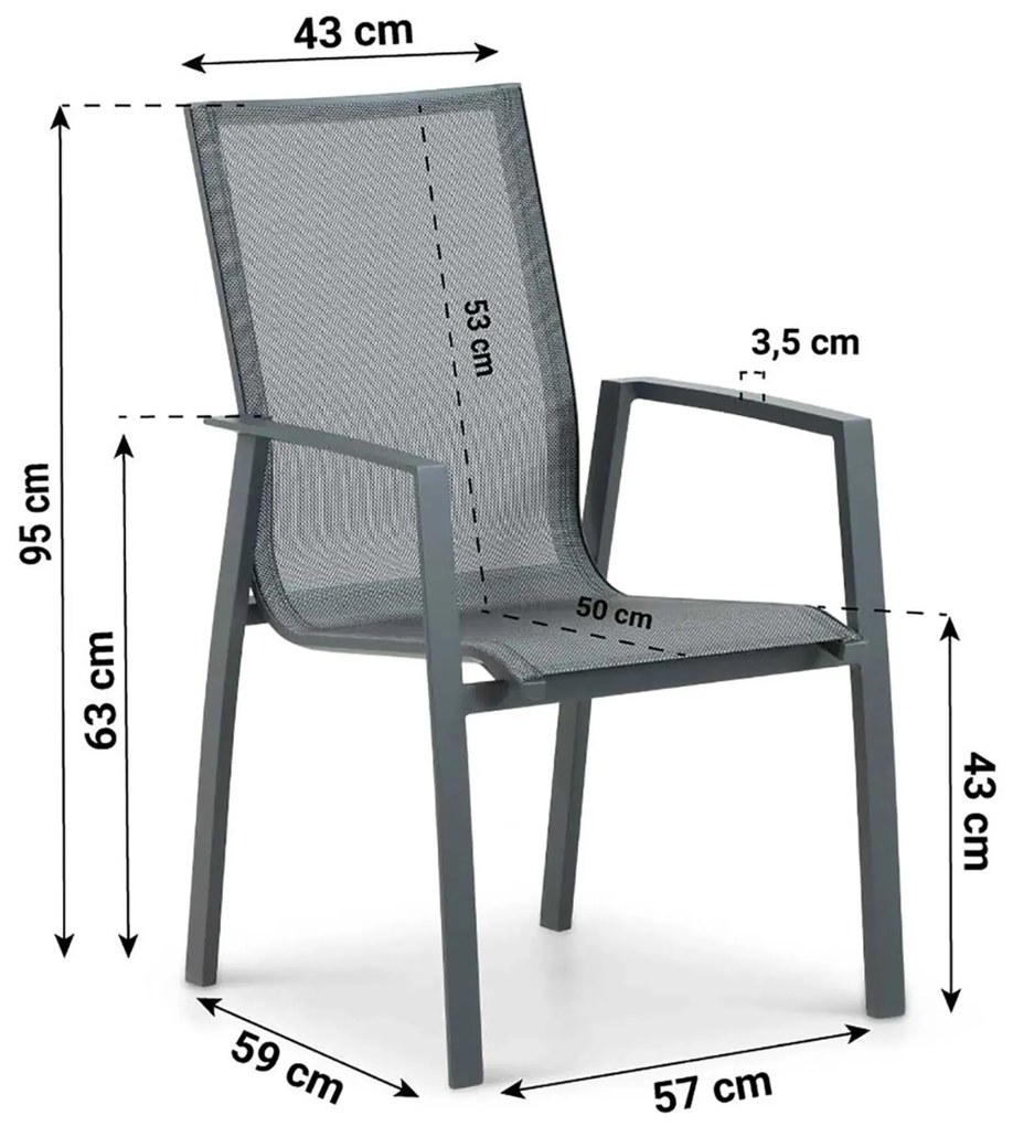 Tuinset 4 personen 90 cm Aluminium/textileen Grijs Lifestyle Garden Furniture Ultimate/Weston