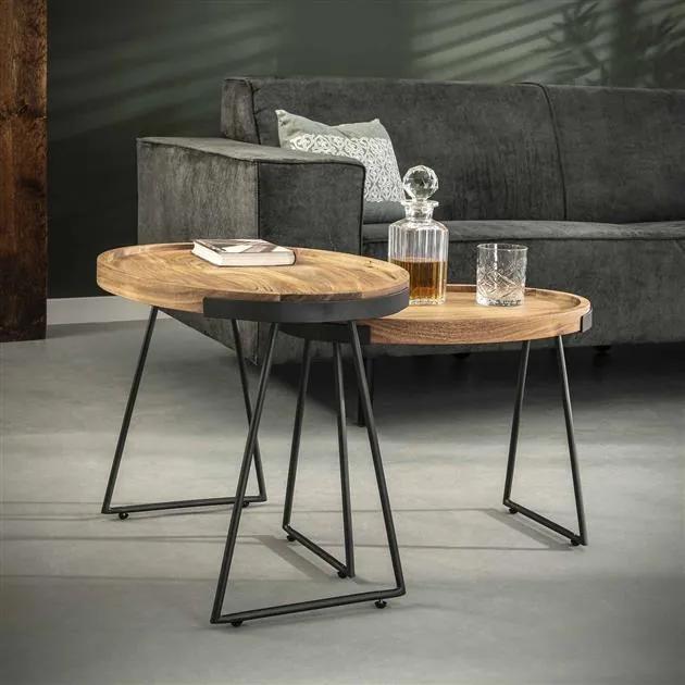 Dimehouse | Bijzettafel Brick lengte 47 cm x breedte 66 cm x hoogte 48 cm bruin, grijs bijzettafels acaciahout tafels meubels | NADUVI outlet