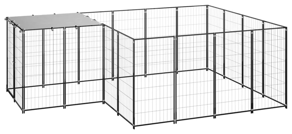 vidaXL Hondenkennel 6,05 m² staal zwart