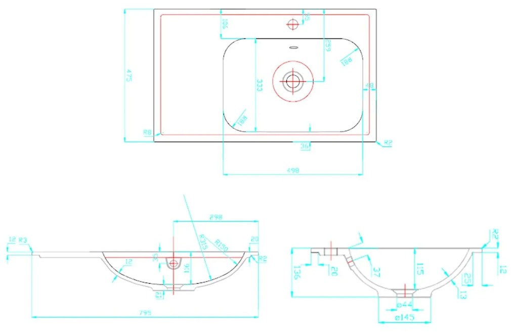 Best Design Splash wastafel zonder kraangat 80cm