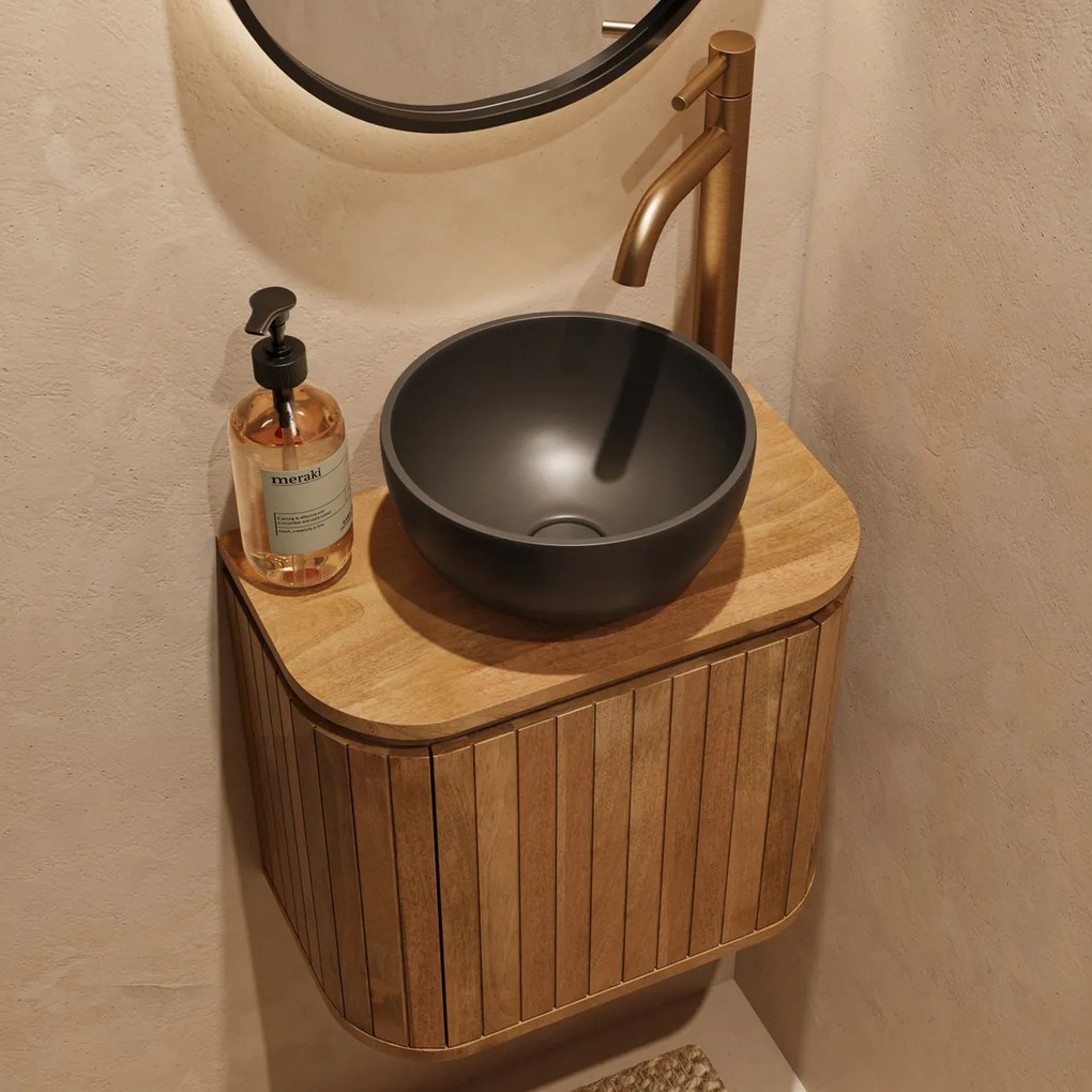 Livli Estrela toiletmeubel 40cm ribbelfront met mat zwarte waskom