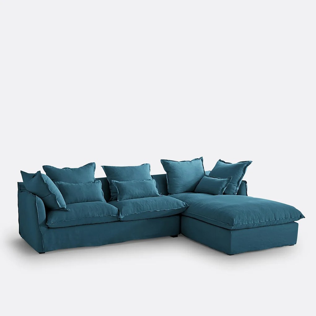 4-zits hoekbank met afneembare hoezen, omvormbaar, in gekreukt linnen, Odna