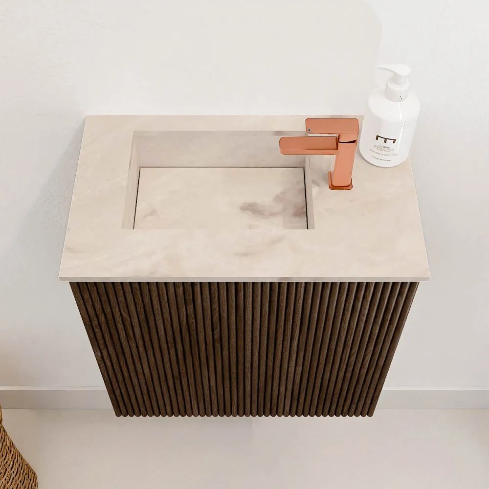 Mondiaz Joya DLux 40cm toiletmeubel walnut met wastafel faye links 1 kraangat frappe