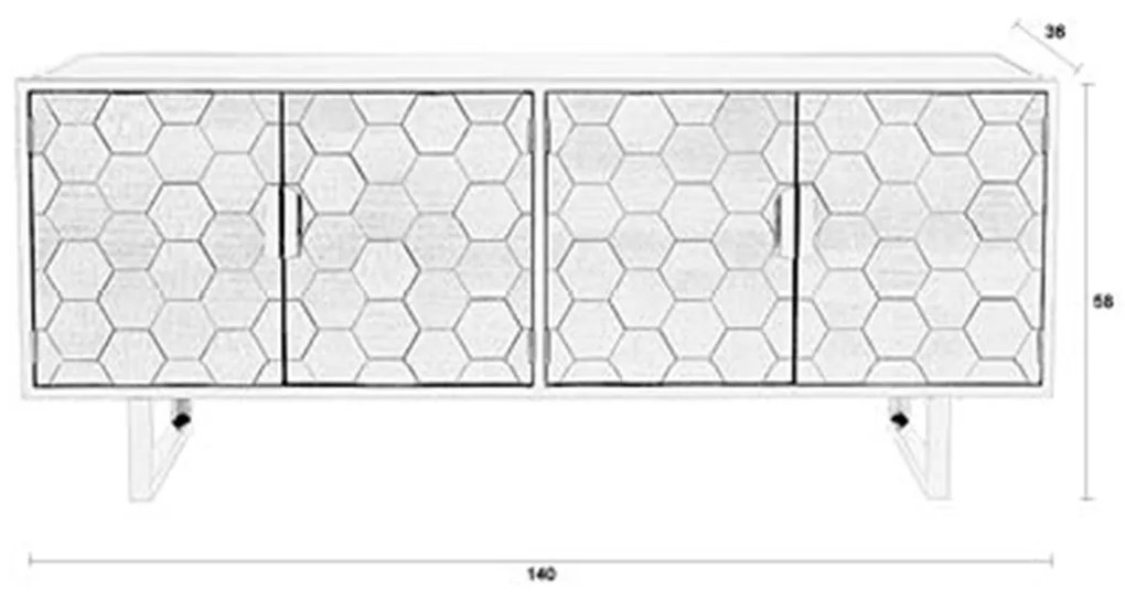 Tv-dressoir Zwart Hout Hexagon - 140x36x58cm.