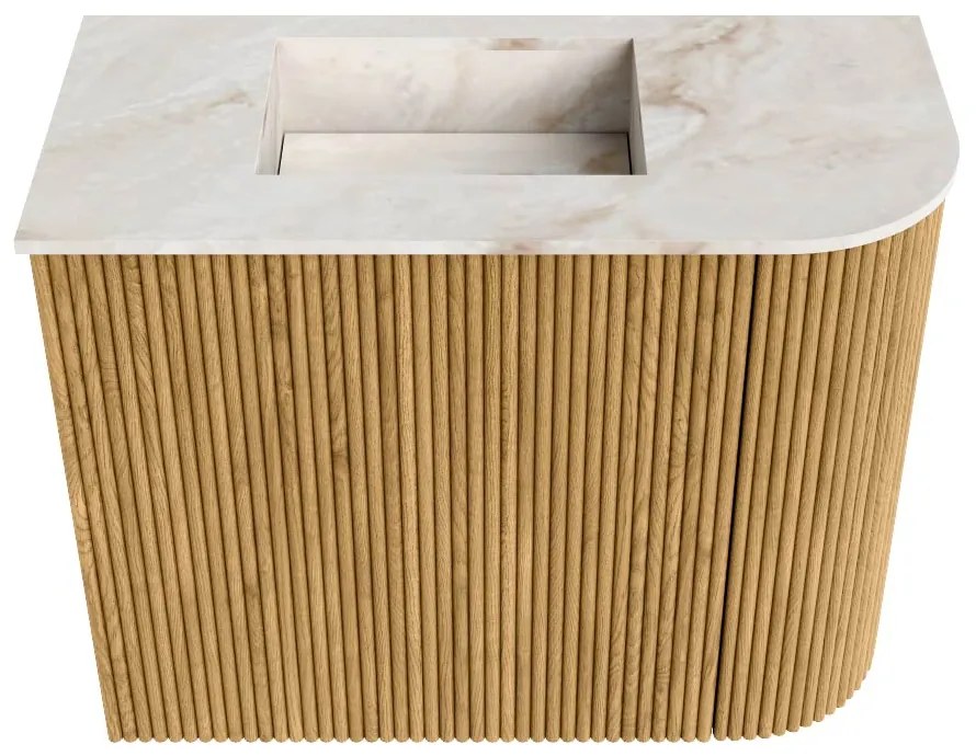 Mondiaz Joya DLux 50cm toiletmeubel ronding rechts oak met wastafel faye links zonder kraangat frappe