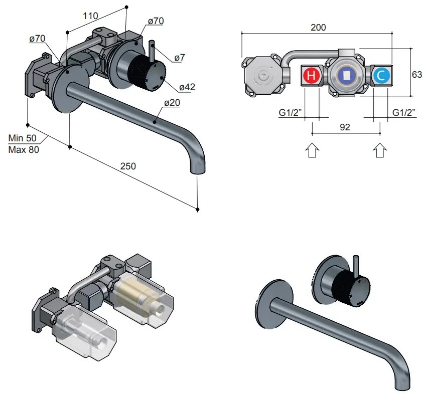 Hotbath Cobber X inbouw wastafelkraan 25cm geborsteld nikkel