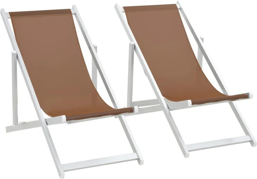 Strandstoelen inklapbaar 2 st aluminium en textileen bruin