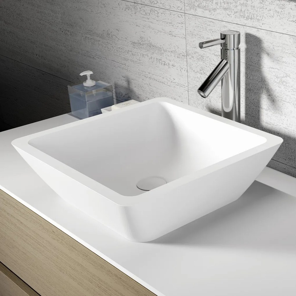 Riho Avella waskom solid surface vierkant wit mat