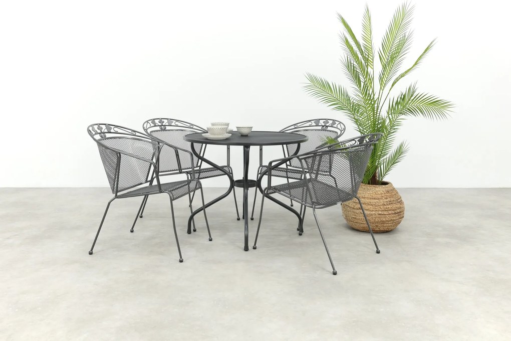 Elegance ronde stapelbare bistroset strekmetaal Ø90 cm. - Antraciet