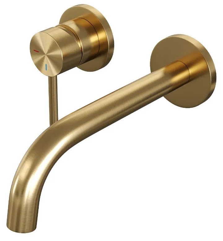 Brauer Gold Edition ColdStart wastafelkraan inbouw gebogen uitloop en rozetten model A2 geborsteld messing PVD