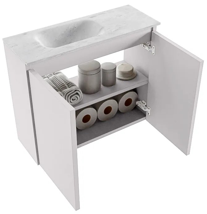 Mondiaz Ture DLux toiletmeubel 60cm cale met wastafel opalo links met kraangat