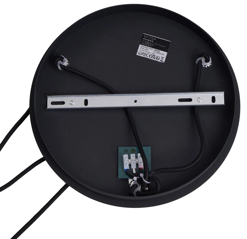 Art deco hanglamp zwart met blauw en groen glas 3-lichts - Douglass