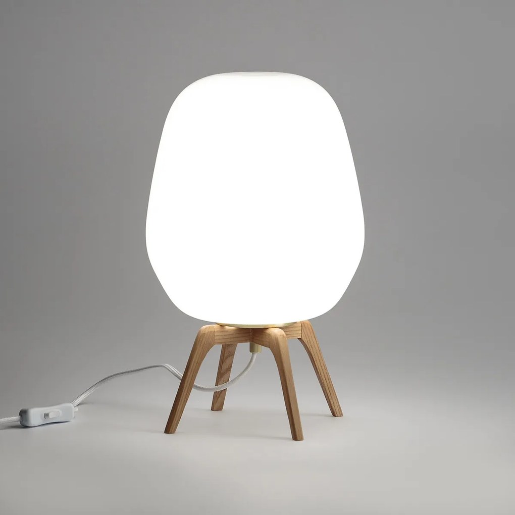 Tafellamp in hout en opaline glas, Boldo