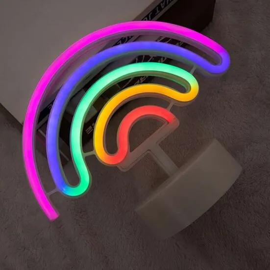 LED Neon Tafellamp "Regenboog", Op Batterijen en USB, 22x16x1cm, RGB