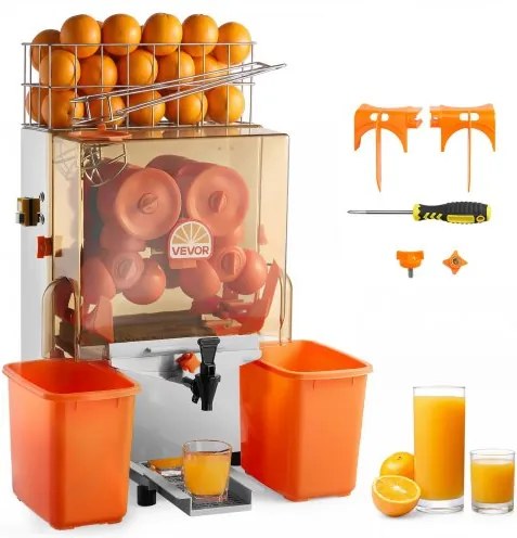 VEVOR Commerciële Sinaasappelpers, Elektrische Citruspers, 120W Roestvrij Staal, Persmachine voor maximaal 20 Sinaasappels per Minuut, Persmachine voor Citroenen en Citrusvruchten met Kraan &amp; Schilopvangbak