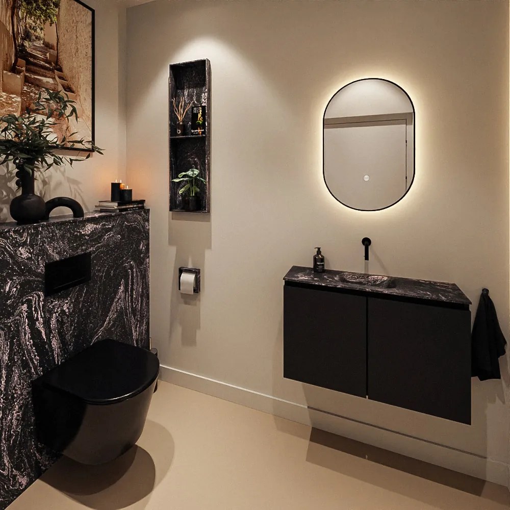 Mondiaz Ture DLux toiletmeubel 80cm urban met wastafel lava midden zonder kraangat