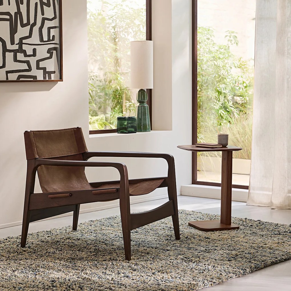 Fauteuil van massief gebeitst eiken en leer, Alberto