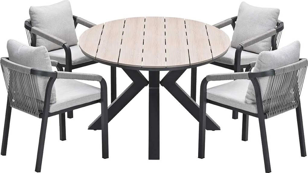 Garden Impressions Tarera tuinset 5-delig taupe - Tulli tuintafel 180x115 cm - light teak vironwood