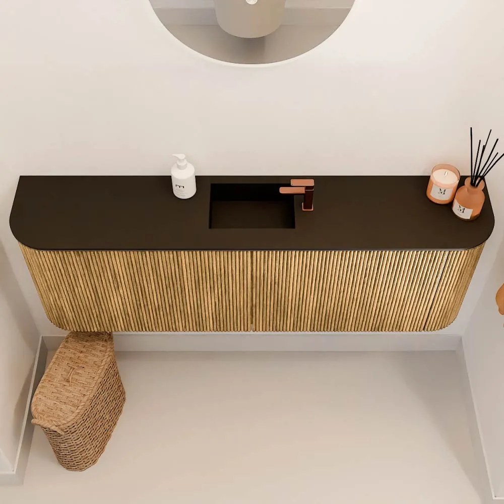 Mondiaz Joya 125cm toiletmeubel ronding links/rechts oak met wastafel faye midden 1 kraangat urban