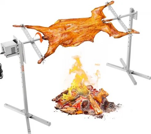 VEVOR Elektrische BBQ Rotisserie Grill Set (60 kg draagvermogen), 52 W 1445 mm Automatisch in hoogte verstelbare universele roestvrijstalen braadstandaard, spit met hitteschild voor varkensvlees en lamsvlees