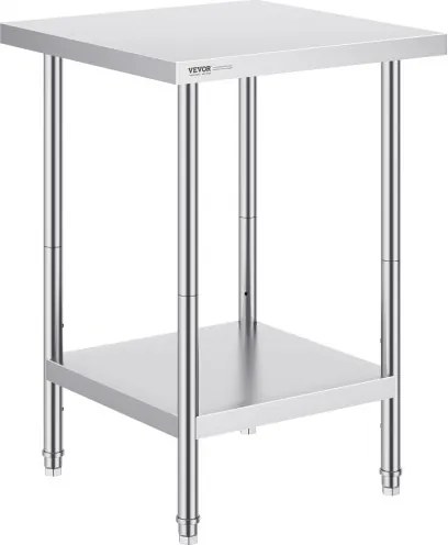 VEVOR RVS-werktafel, robuuste metalen werktafel met 3 verstelbare hoogtes, commercieel werkstation voor keuken, garage, restaurant, achtertuin 610 x 610 x 864 mm